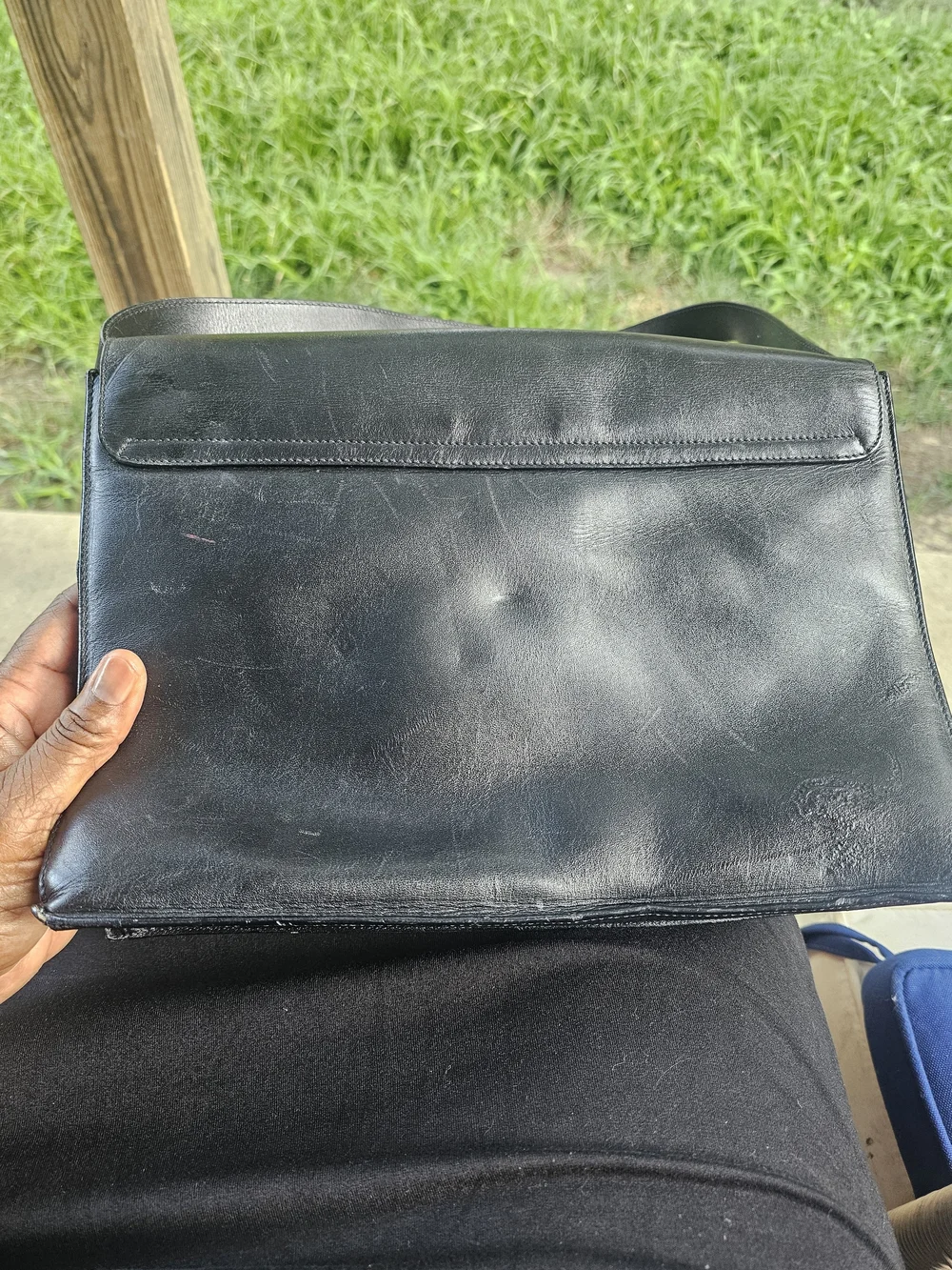 Black Leather Shoulder Bag with Gold Accent